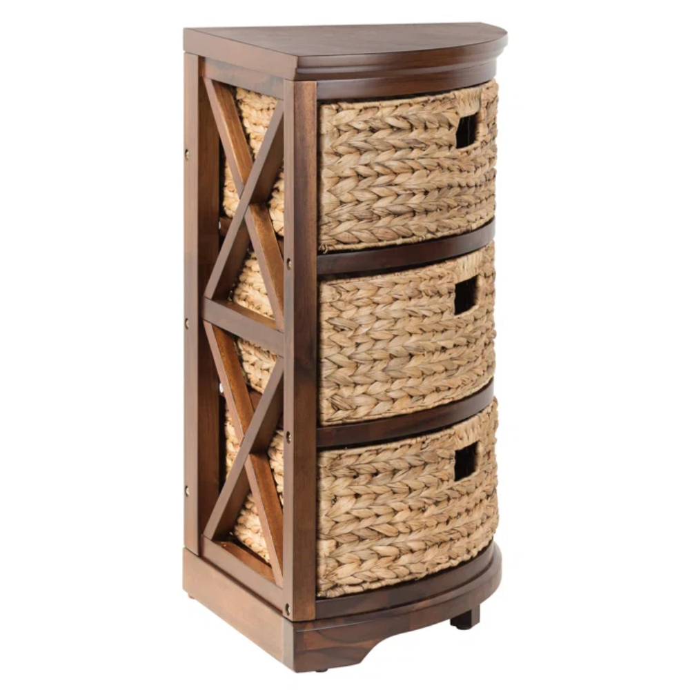 Wholesale Solid Wood 3 Drawer Corner Accent Chest with Water hyacinth Basket Room Furniture from Vietnam
