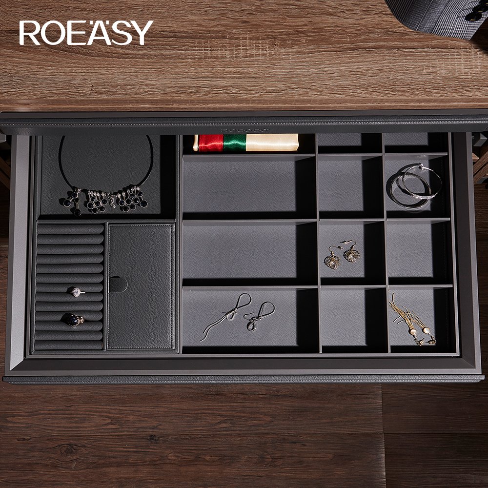 Roeasy R8001G Slide Out Closet Baskets Organizer Case Bedroom Pull Out Wardrobe Jewelry Storage Drawer Tray Box