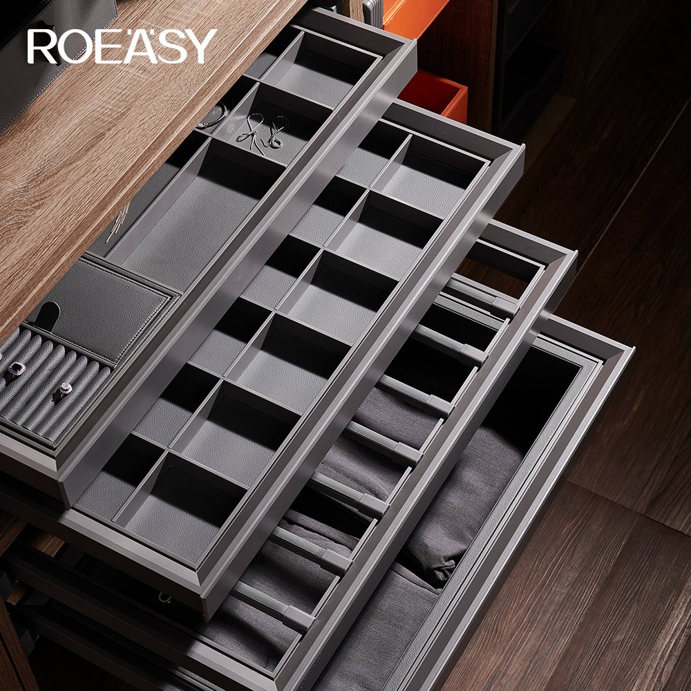 Roeasy R8001G Slide Out Closet Baskets Organizer Case Bedroom Pull Out Wardrobe Jewelry Storage Drawer Tray Box