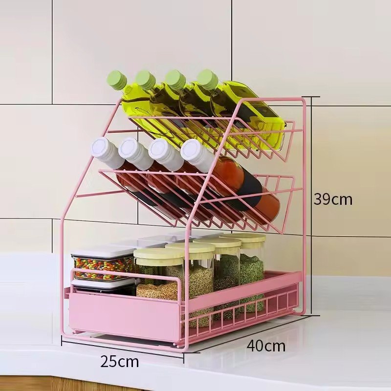 JYS kitchen Cabinet Basket Organizer Multi-purpose Under Sink Organizers Storage rack with 2 tiers sliding cabinet drawer