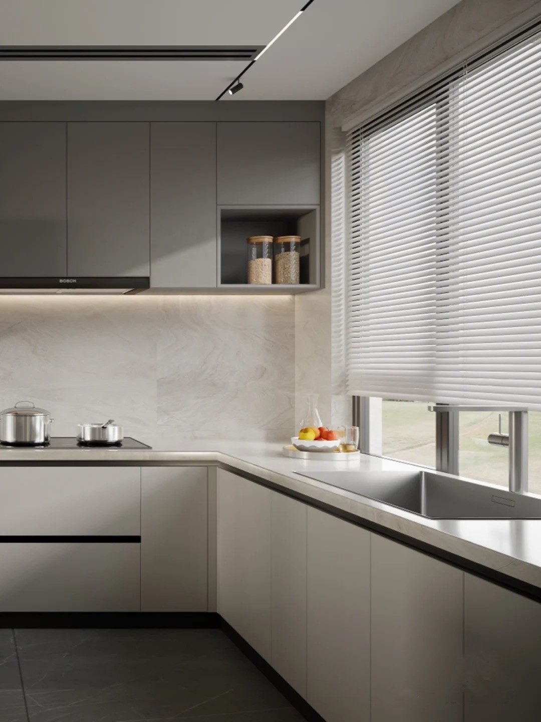 Factory price complete set of American Light grey white matt finishkitchen cupboard set cabinet kitchen cabinet with island