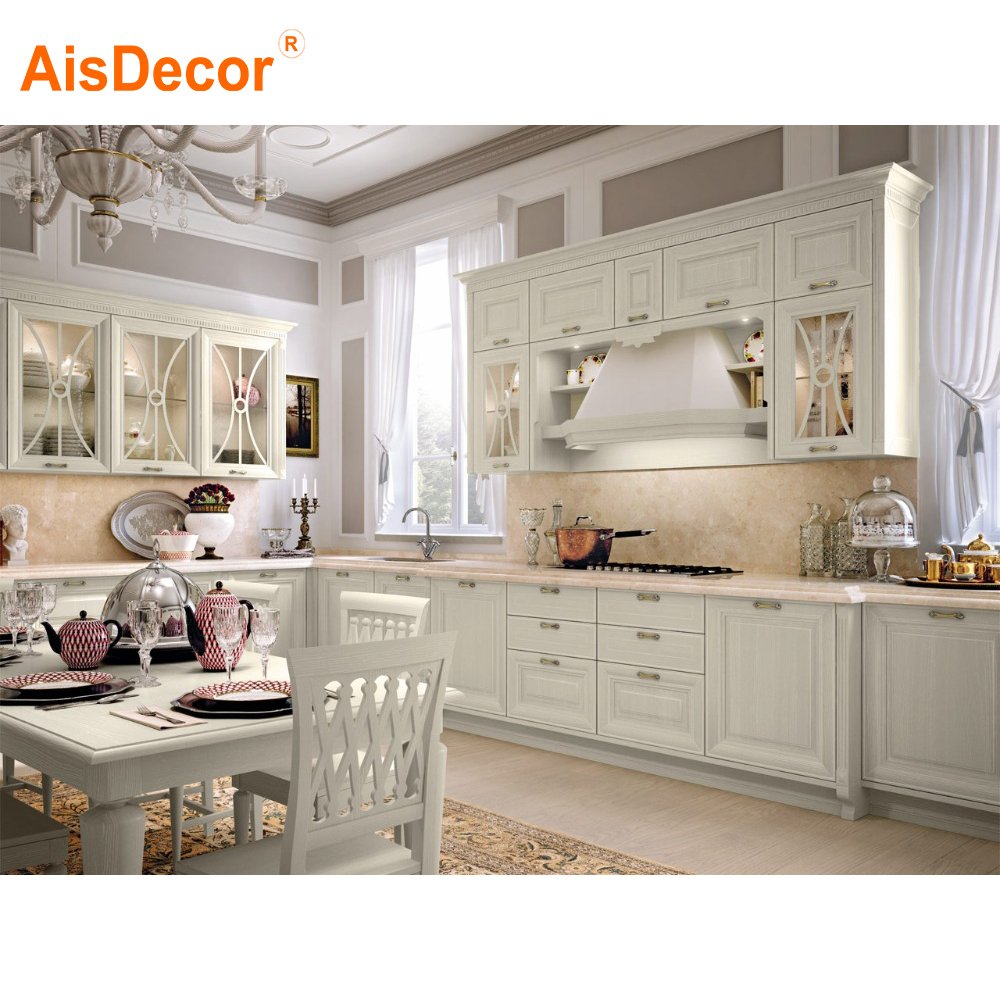 2024 Hot Sell Top Quality Custom Solid Wood European Style Wooden Flat pack White Kitchen Cabinet Set