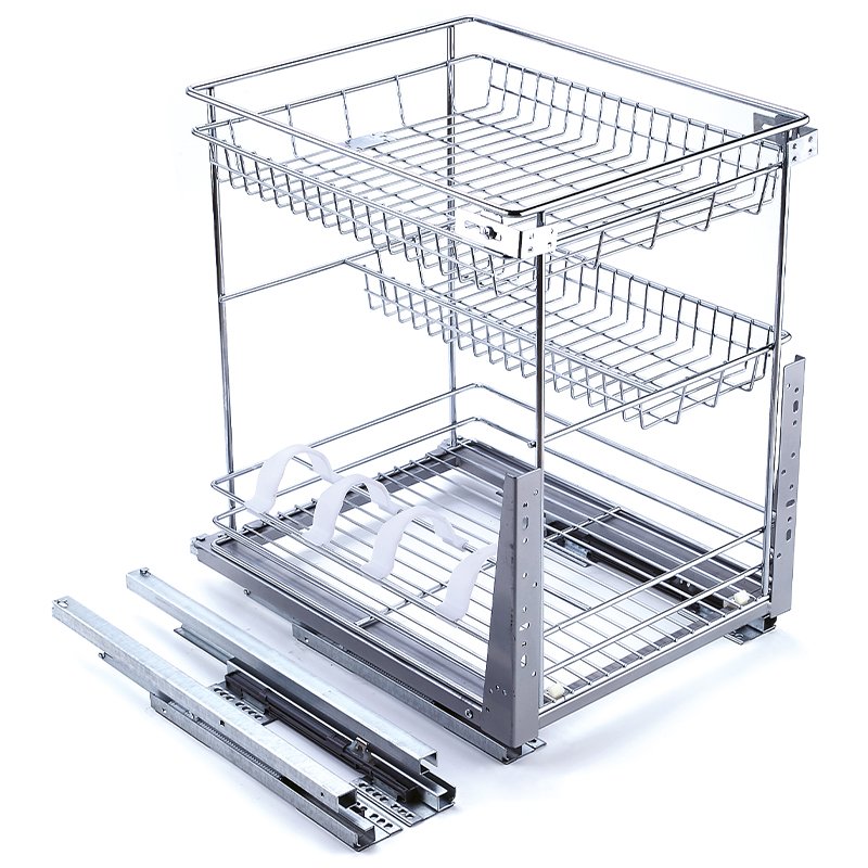 TKK Latest Kitchen Cabinets 3 Layers Pull Out Basket Sliding Rack Seasoning Metal Drawer Baskets
