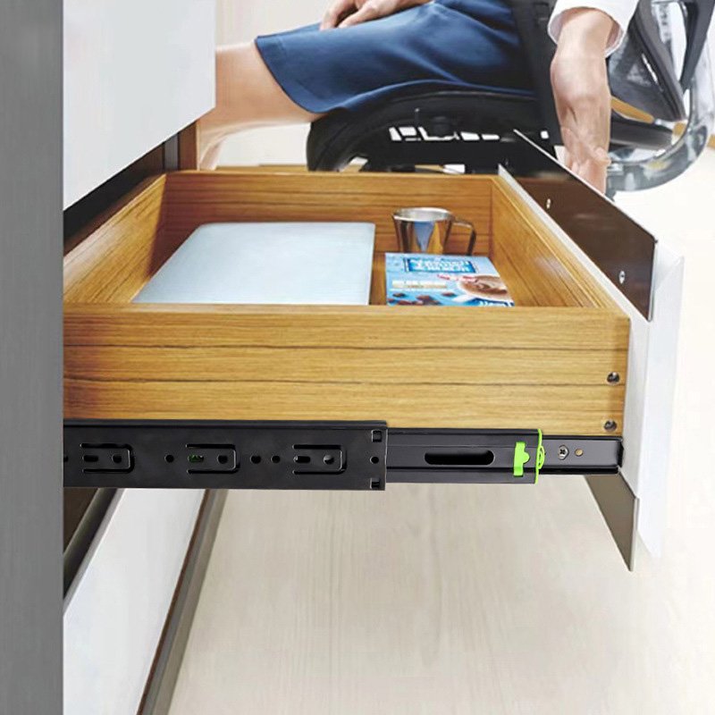 Heavy Duty Side Mounted Ball Bearing Telescopic Locking Bayonet Push Open Soft Close Kitchen Cabinet Sliding Drawer Slides Rail