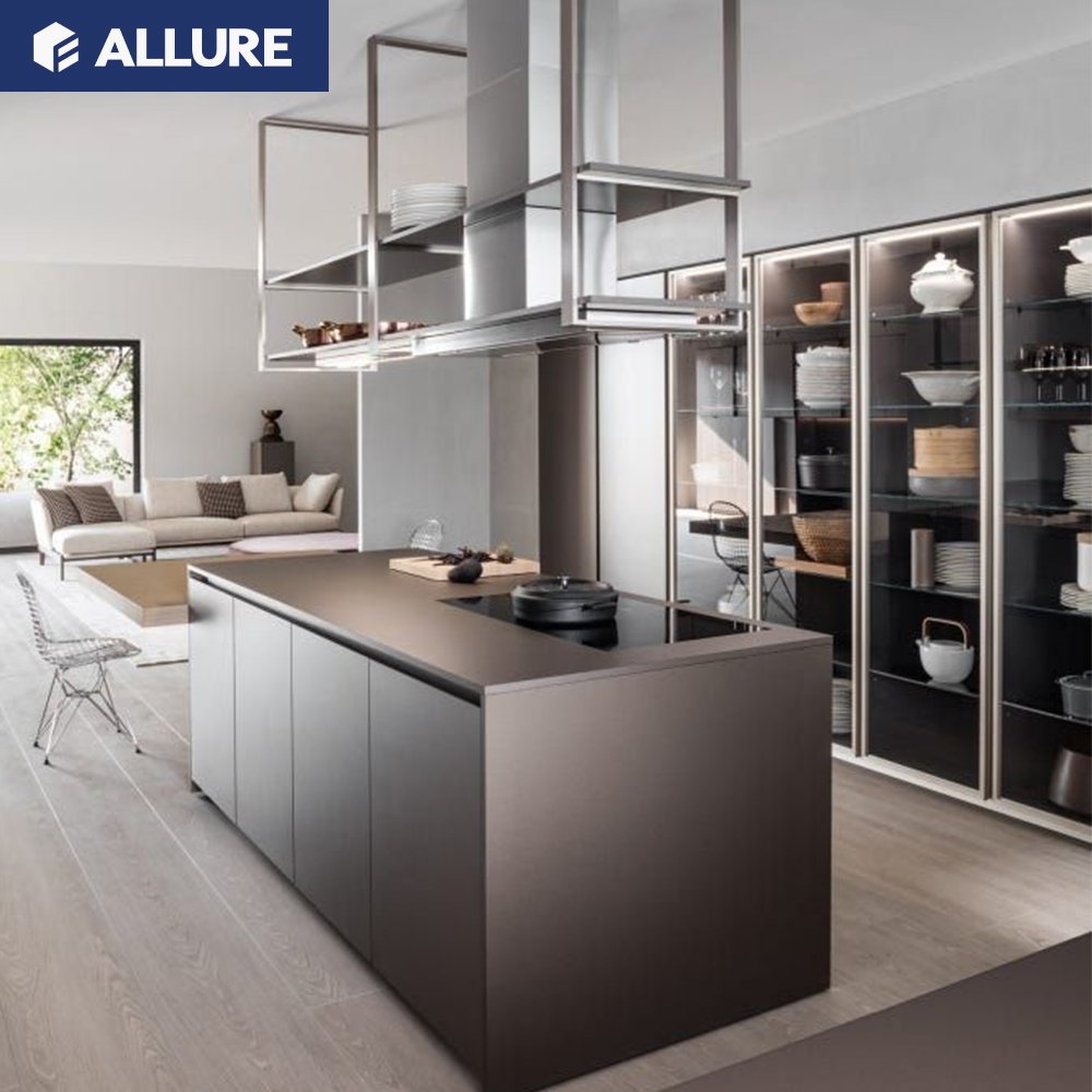 Allure Modern Luxury Interior Aluminum Storage Sink Custom Island Whole Stainless Steel Kitchens Cabinets Accessories Set