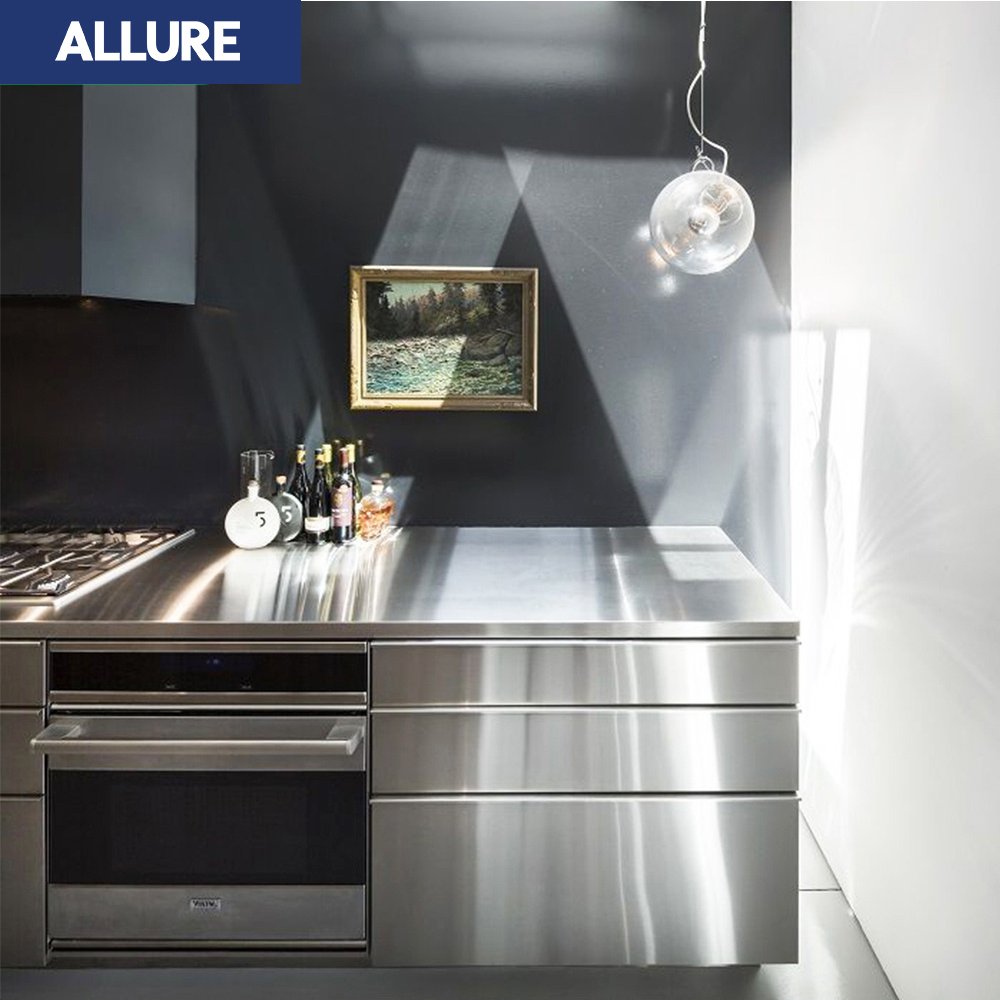 Allure Modern Luxury Interior Aluminum Storage Sink Custom Island Whole Stainless Steel Kitchens Cabinets Accessories Set