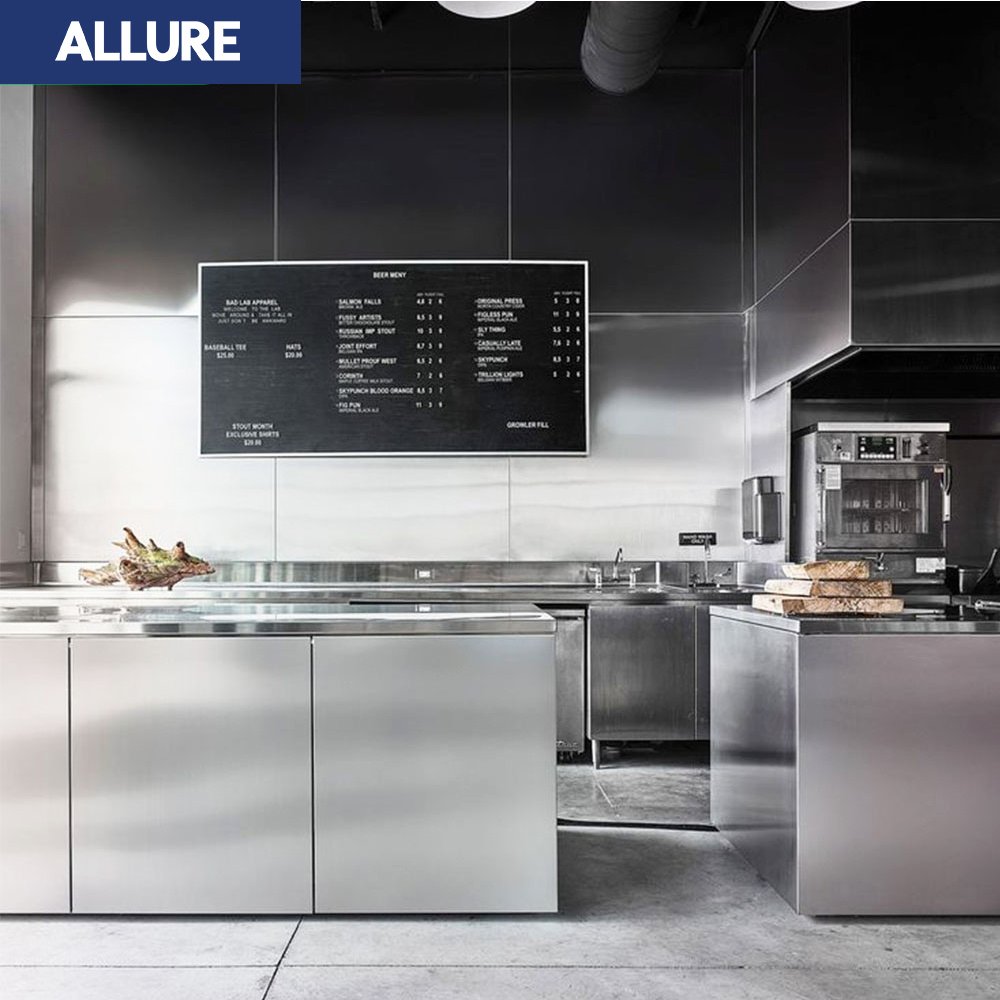 Allure Modern Luxury Interior Aluminum Storage Sink Custom Island Whole Stainless Steel Kitchens Cabinets Accessories Set