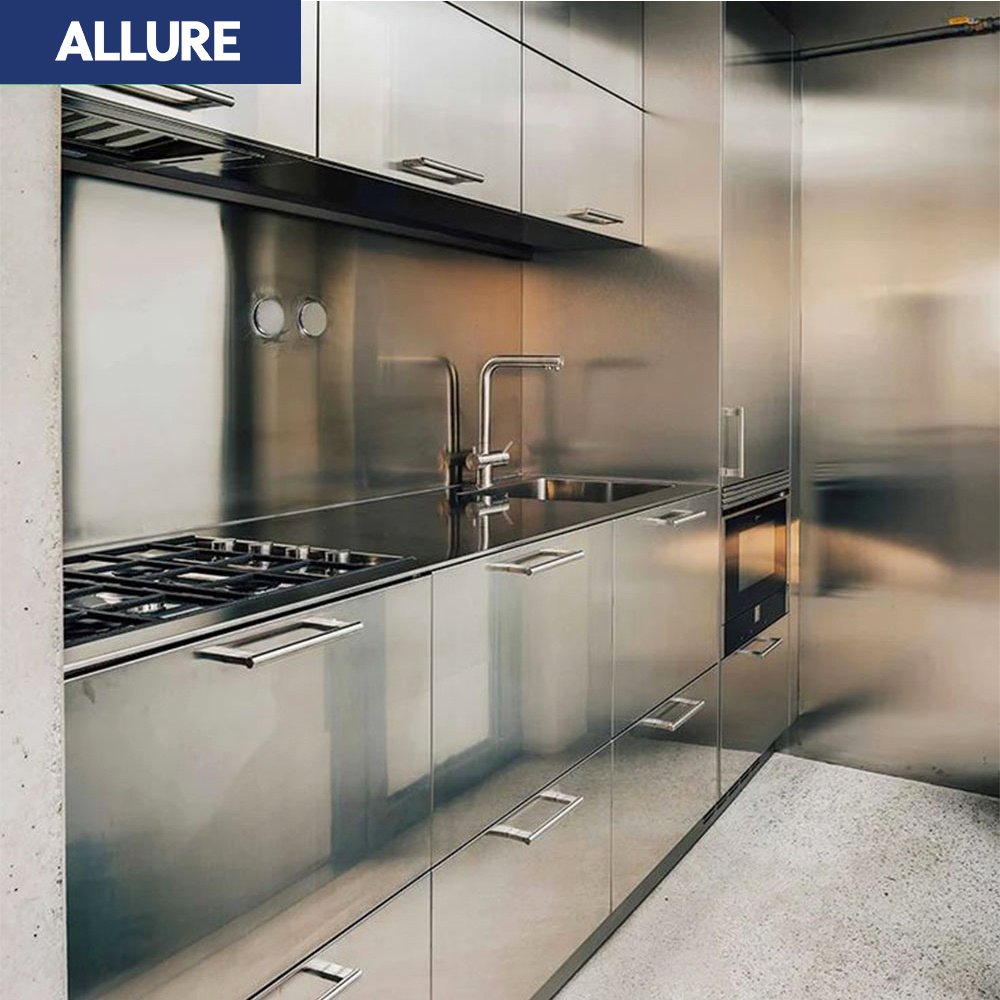 Allure Modern Luxury Interior Aluminum Storage Sink Custom Island Whole Stainless Steel Kitchens Cabinets Accessories Set