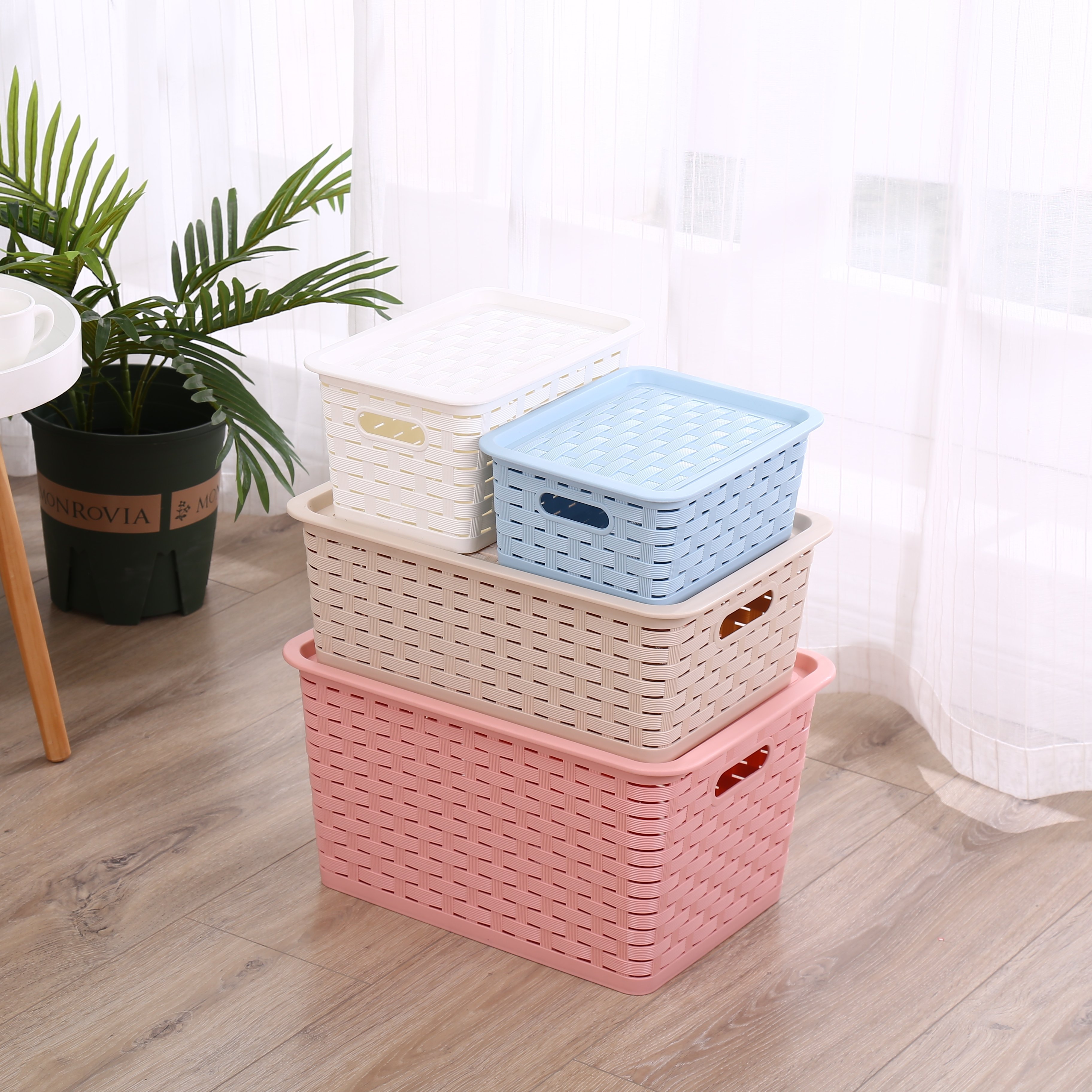 Multipurpose plastic storage bins toy organizer cloth storage box rattan basket plastic storage box drawer organizer with lid