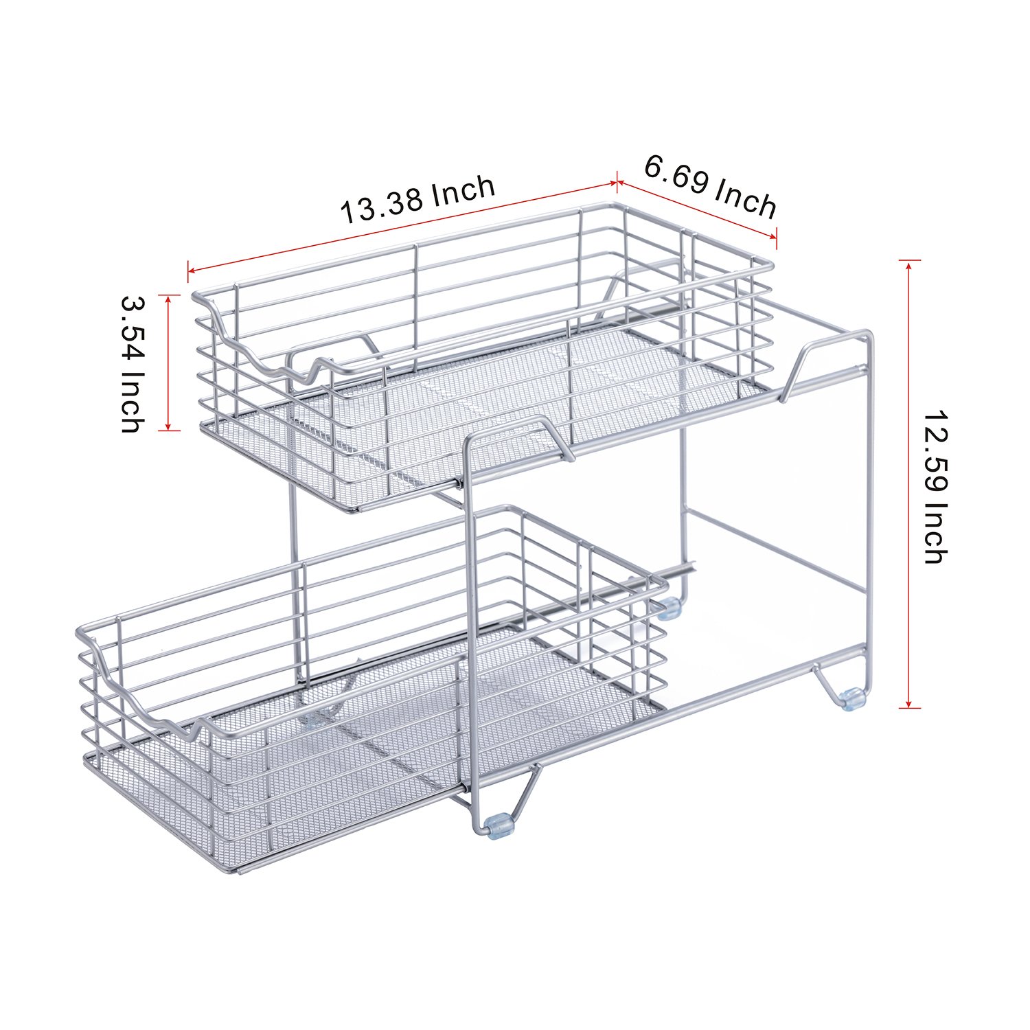 New Design 2-Tier Silver Metal Wire Mesh Sliding Basket Pull out Kitchen Cabinet Organizer Drawer Spice Rack