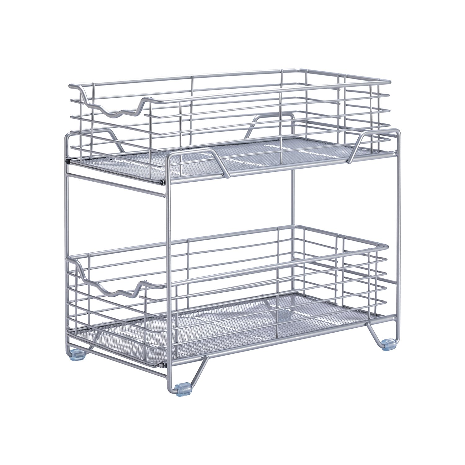 New Design 2-Tier Silver Metal Wire Mesh Sliding Basket Pull out Kitchen Cabinet Organizer Drawer Spice Rack