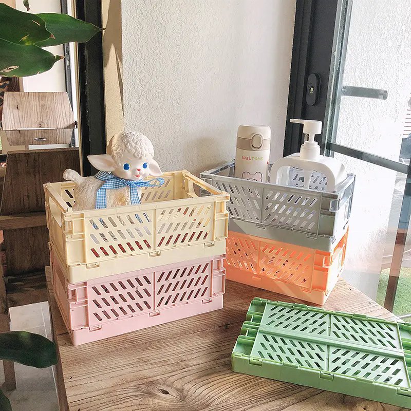 Creative Foldable Storage Boxes Student Desktop Collapsible Crate Organizer Tape Stationery Cosmetic Rack Folding Storage Basket