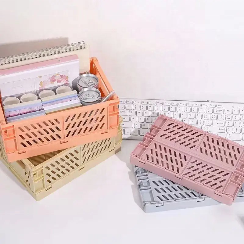 Creative Foldable Storage Boxes Student Desktop Collapsible Crate Organizer Tape Stationery Cosmetic Rack Folding Storage Basket