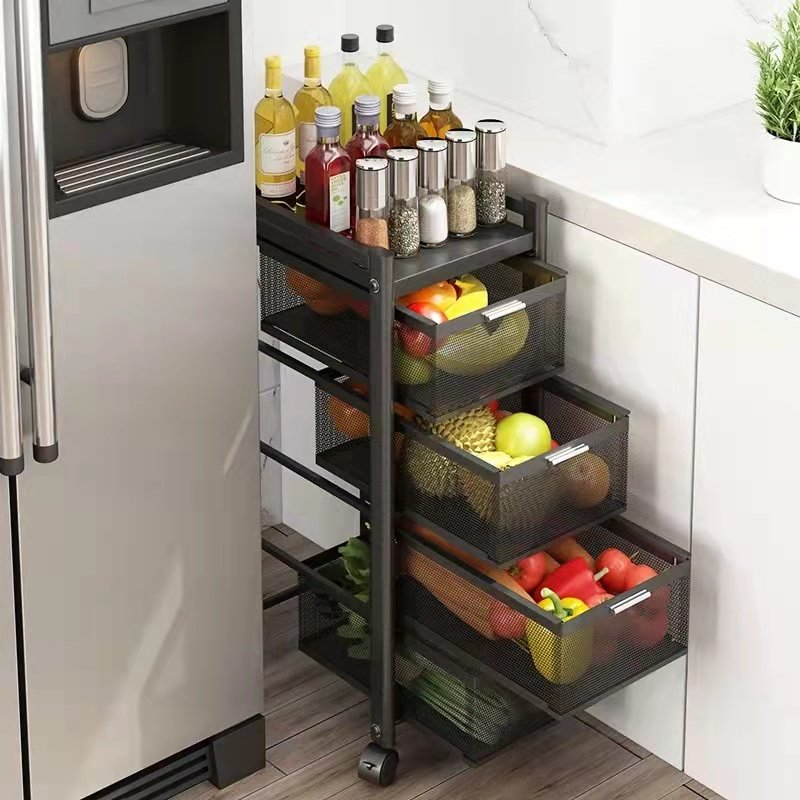 Kitchen drawer basket fruit and vegetable storage rack floor home multifunctional shelf with wheels