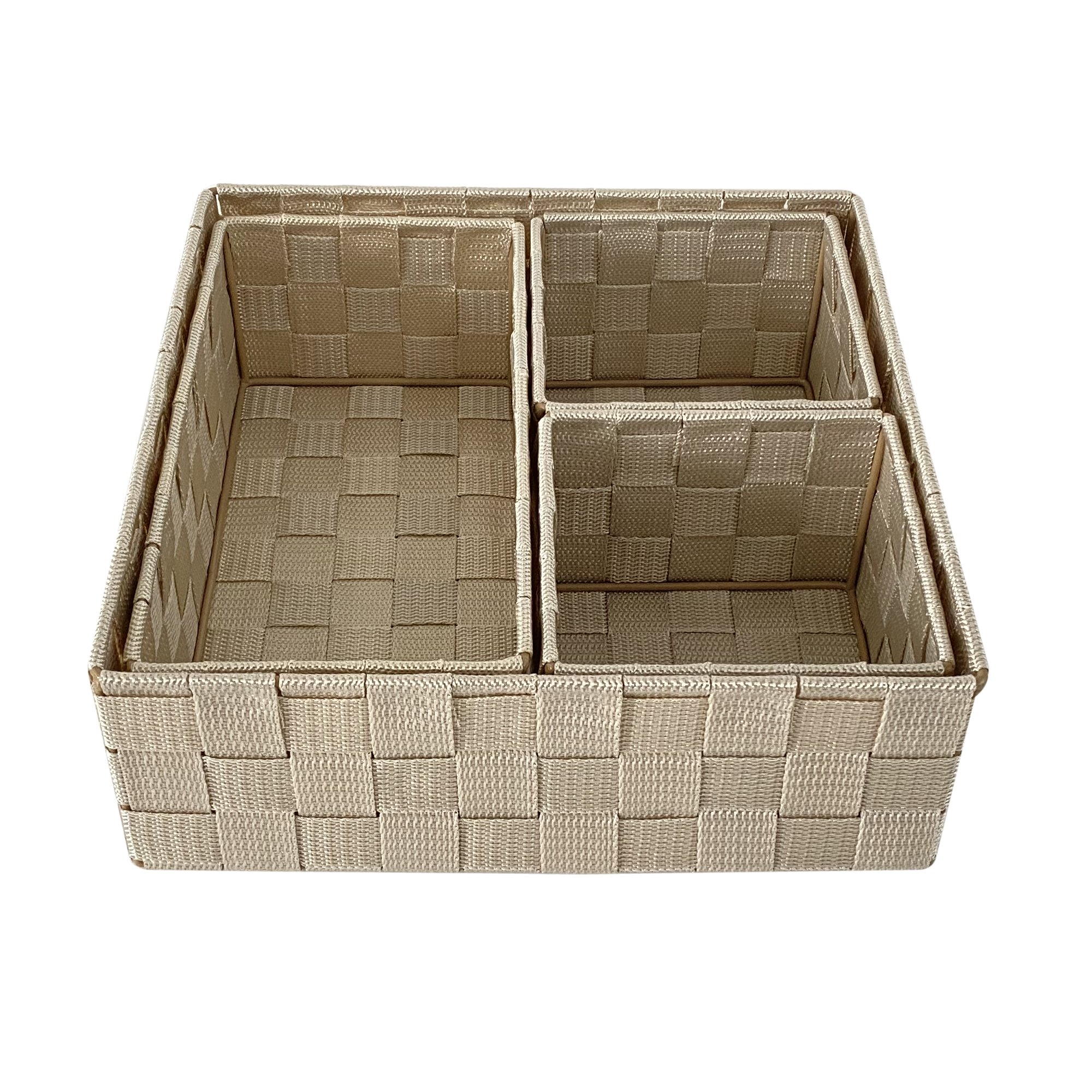 Cheap Classic style home office utility PP nylon belt hand-woven storage basket sundries storage box