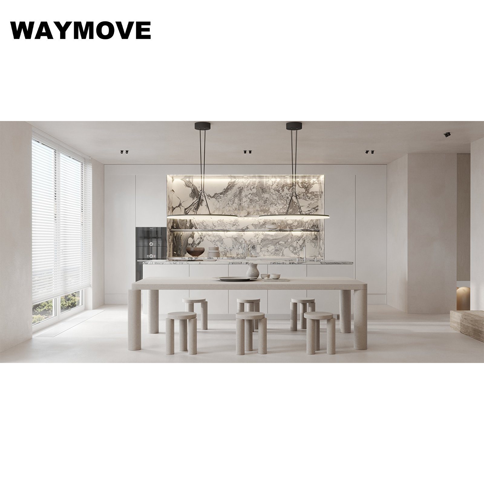 WAYMOVE Modern Kitchen Cabinet Set Design with Drawer Slide Faucet Drawer Basket Accessories Made from Melamine Board