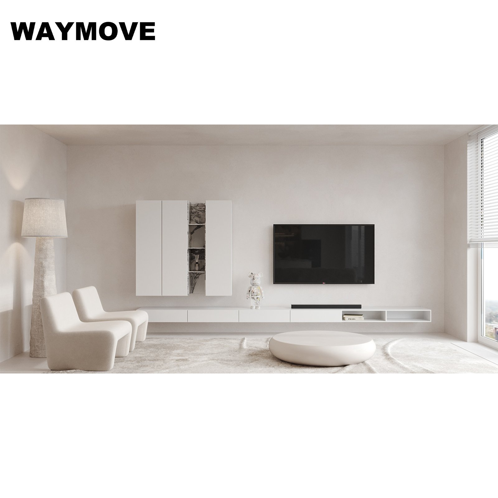 WAYMOVE Modern Kitchen Cabinet Set Design with Drawer Slide Faucet Drawer Basket Accessories Made from Melamine Board