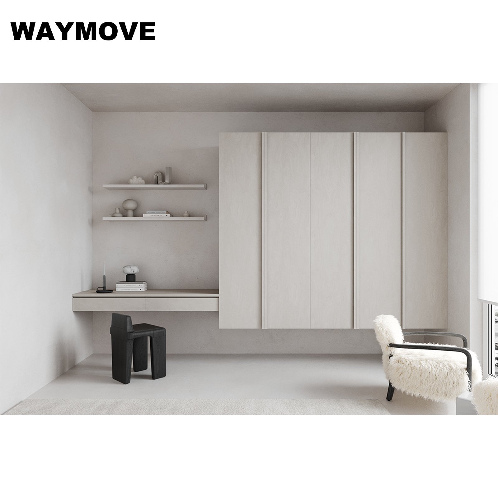 WAYMOVE Modern Kitchen Cabinet Set Design with Drawer Slide Faucet Drawer Basket Accessories Made from Melamine Board