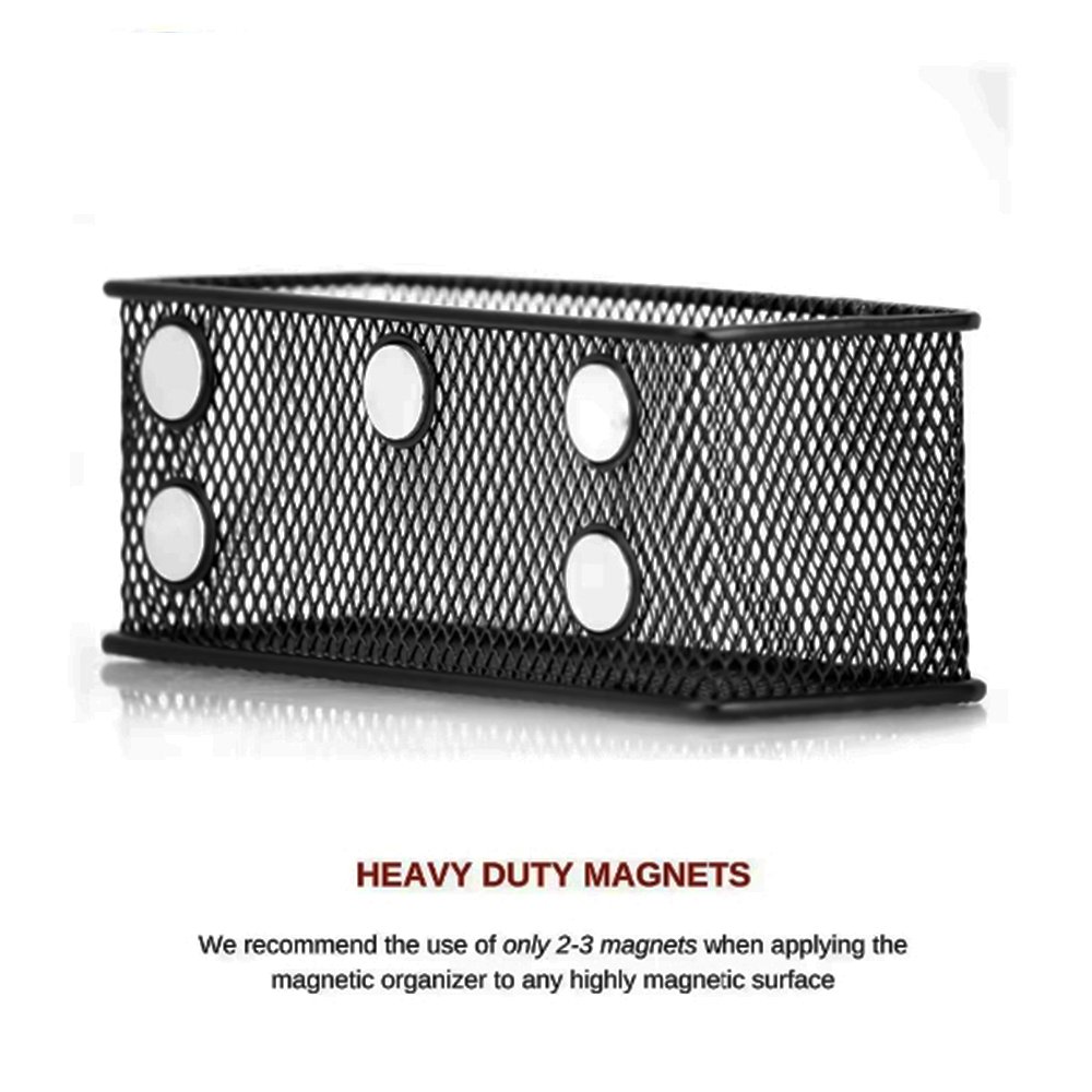 Set of 3 Strong Magnetic Desktop & Drawer Organizers Black Wire Mesh Basket with Pen Stationery Holder