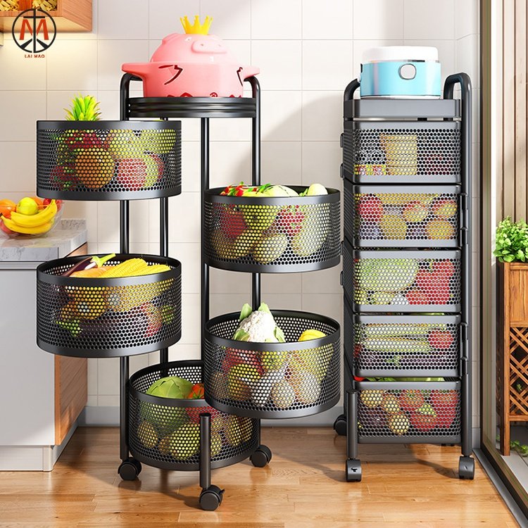 Factory whole sale Rotating Shelf 360 Degree Baskets Storage Rack Floor Round Household Multi-function Kitchen Cart