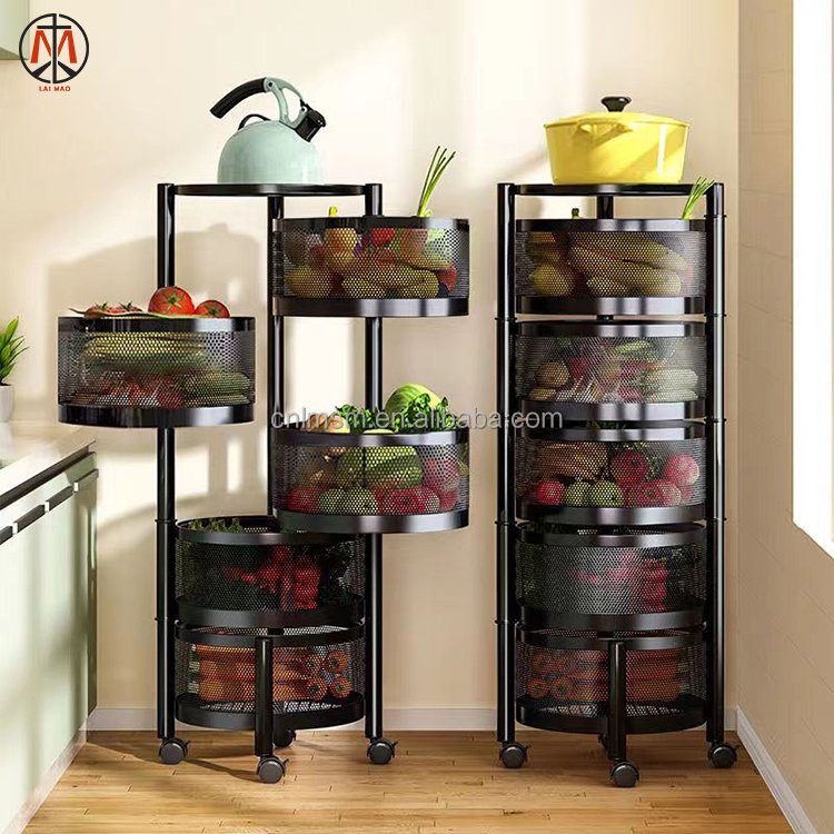 Factory whole sale Rotating Shelf 360 Degree Baskets Storage Rack Floor Round Household Multi-function Kitchen Cart
