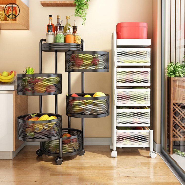 Factory whole sale Rotating Shelf 360 Degree Baskets Storage Rack Floor Round Household Multi-function Kitchen Cart