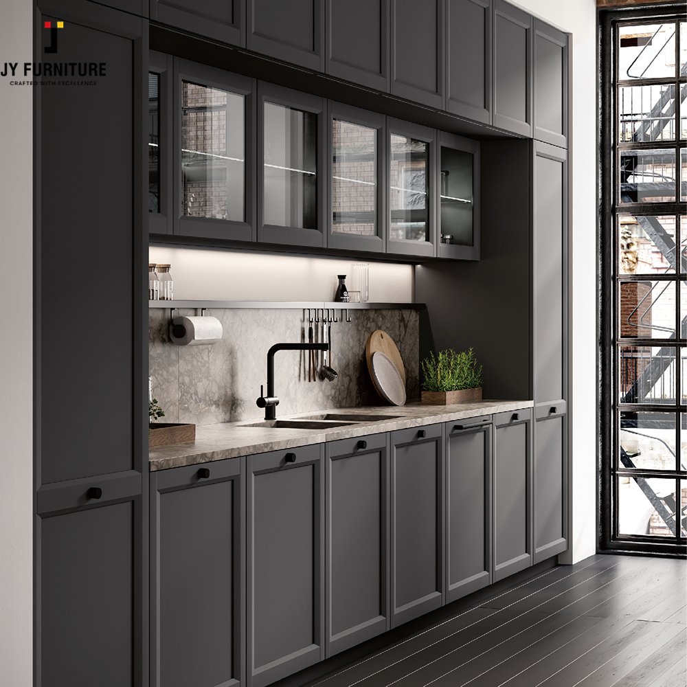 JY Furniture Vietnam Modern Design European Style RTA Shaker Black Room Dining Room Furniture Cabinet Buffet Kitchen