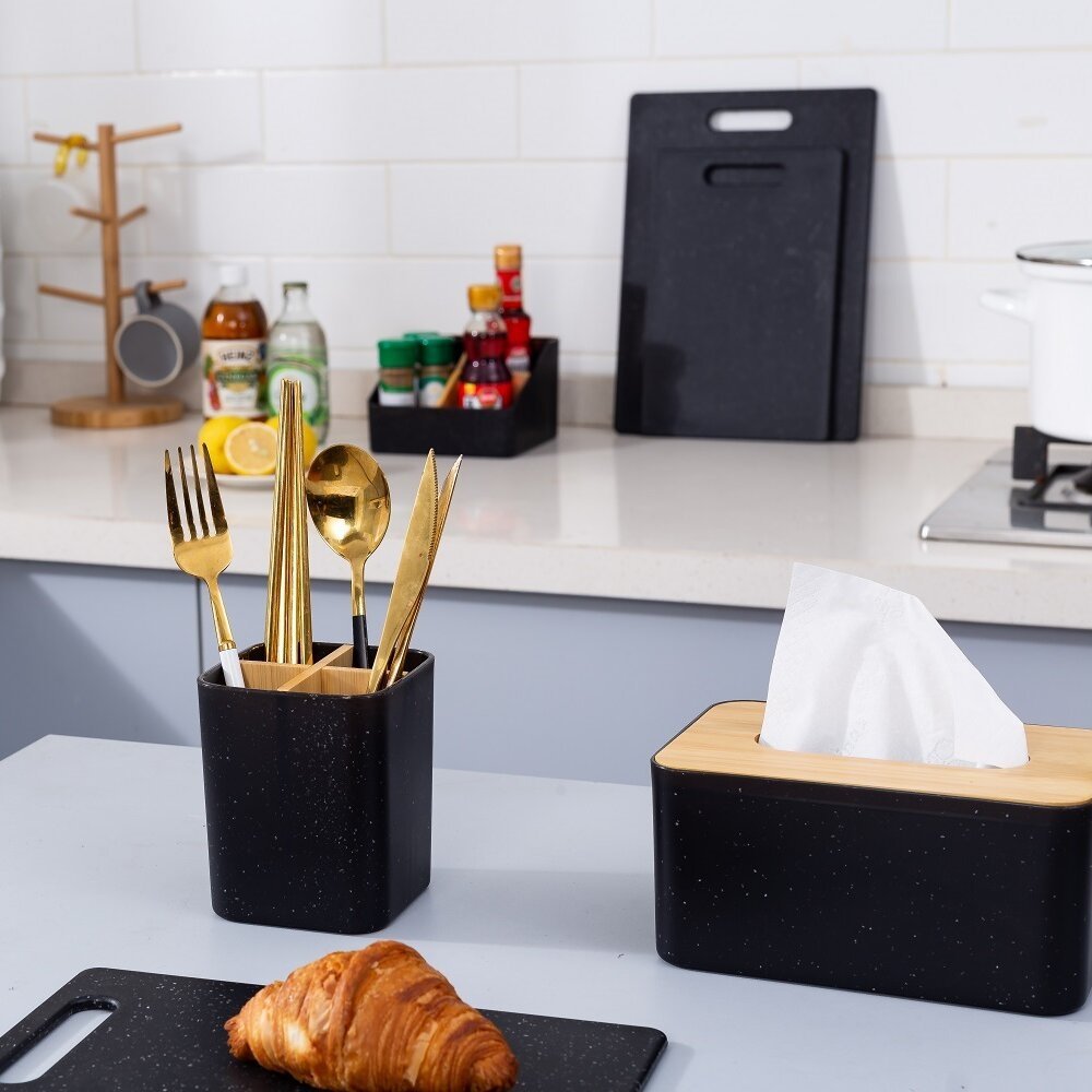 Toothbrush Holders for Bathrooms Toothpaste Organizer with Bamboo Divider for Vanity Countertop