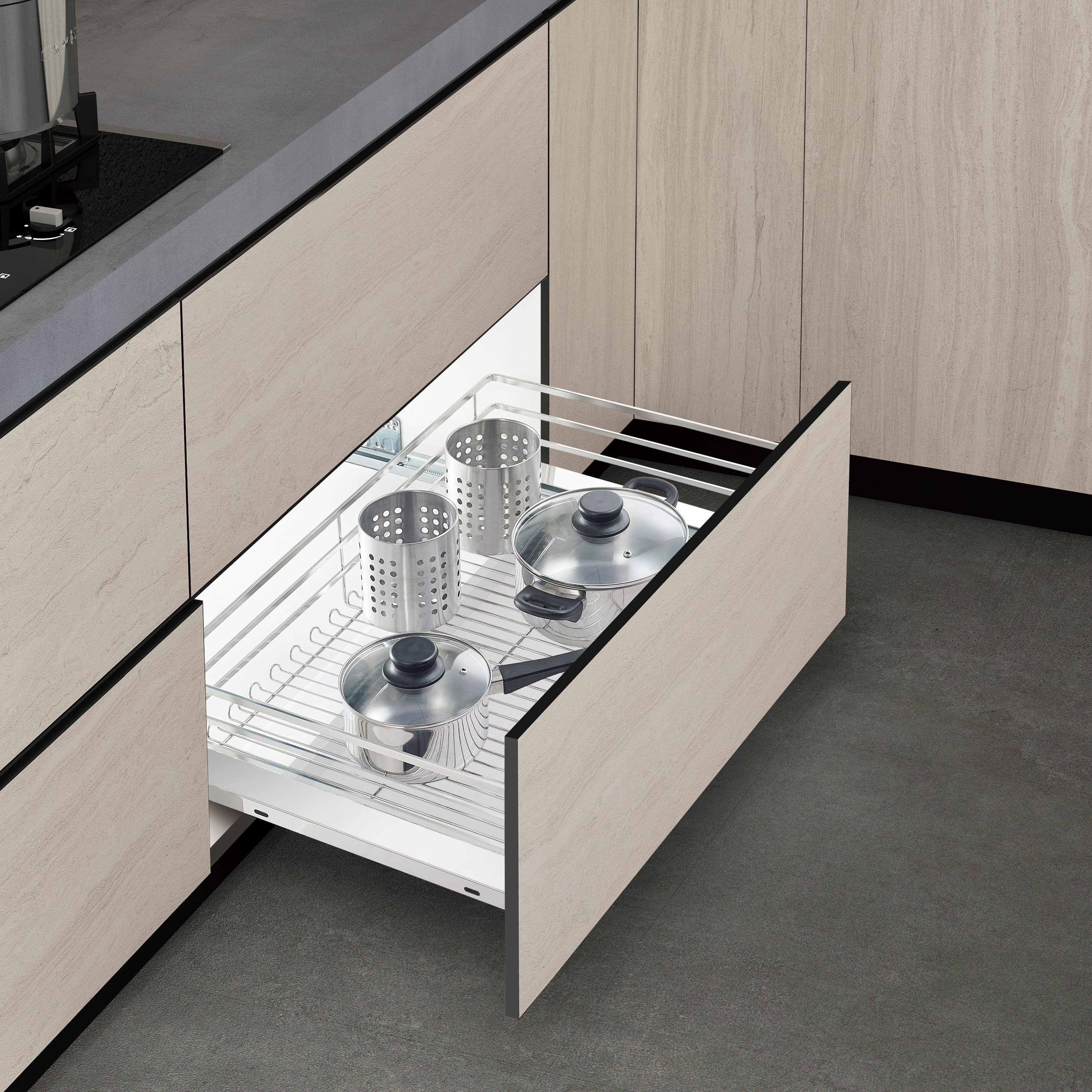 High quality Kitchen Cabinet Drawer Organizer Stainless steel pull out sliding kitchen basket kitchen cabinet storage