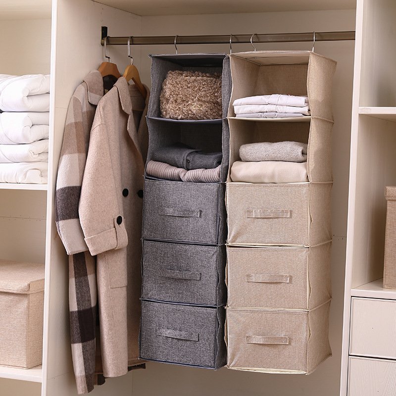 Hot 5-Shelf Hanging Closet Storage Organizer with 3 Drawers Sliding Cabinet Basket for Wardrobe