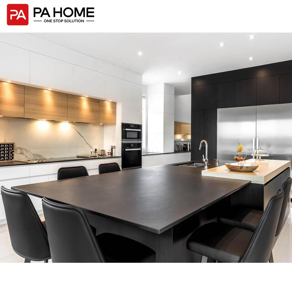 PA wholesale melamine modern design black lacquer kitchen cabinet