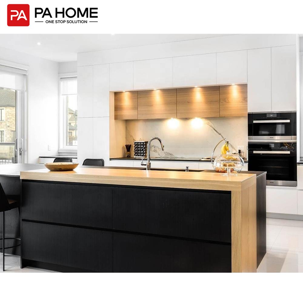PA wholesale melamine modern design black lacquer kitchen cabinet