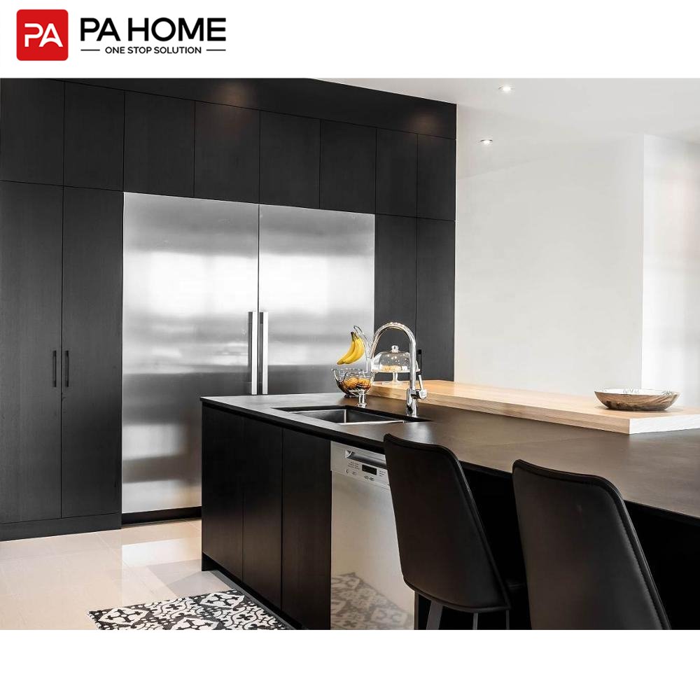 PA wholesale melamine modern design black lacquer kitchen cabinet