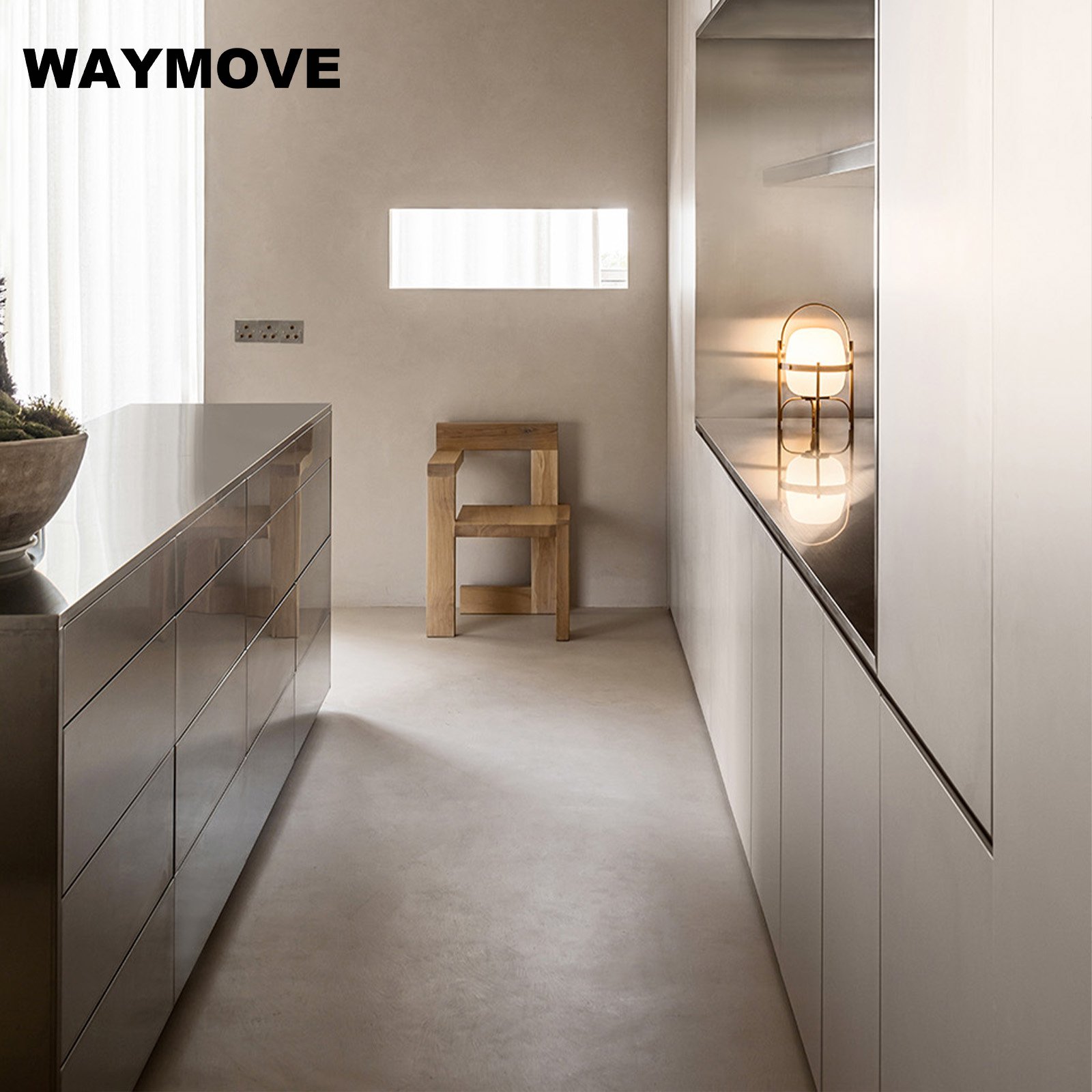 WAYMOVE Luxury High-End Kitchen Cabinet Solid Wood Acrylic Surface Featuring Door Panel Drawer Slide Faucet Apartments