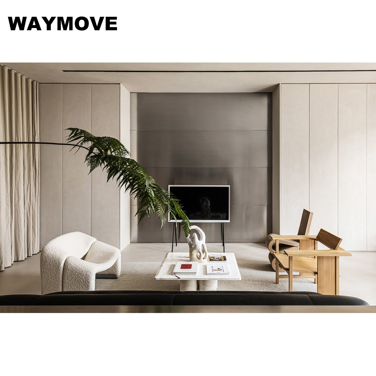 WAYMOVE Luxury High-End Kitchen Cabinet Solid Wood Acrylic Surface Featuring Door Panel Drawer Slide Faucet Apartments