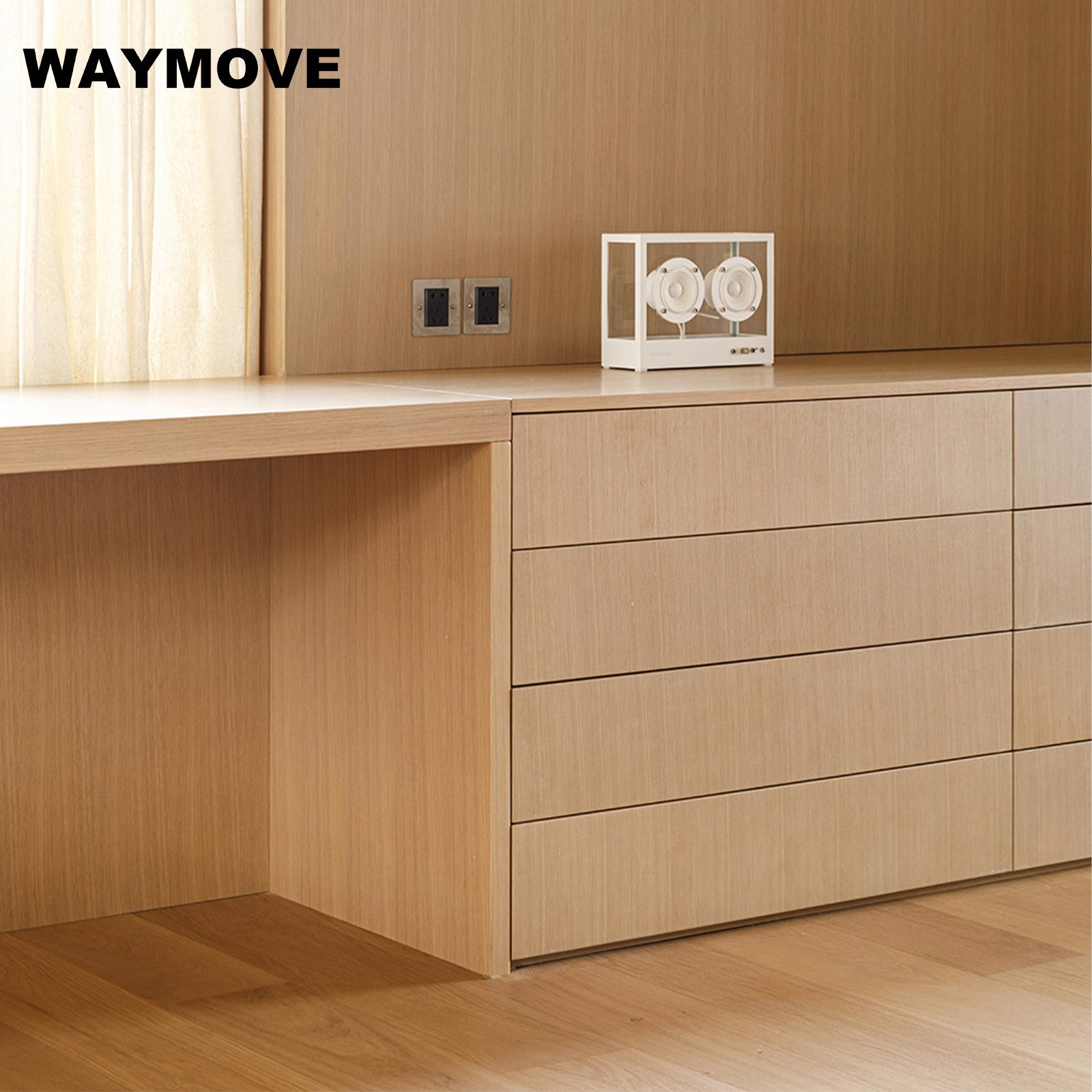 WAYMOVE Luxury High-End Kitchen Cabinet Solid Wood Acrylic Surface Featuring Door Panel Drawer Slide Faucet Apartments