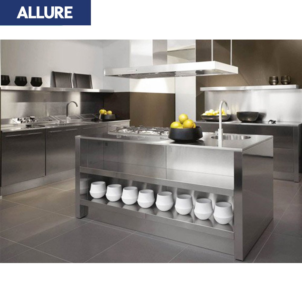Allure full set complete units industrial single sink design idea modern metal kitchen units cabinet furniture