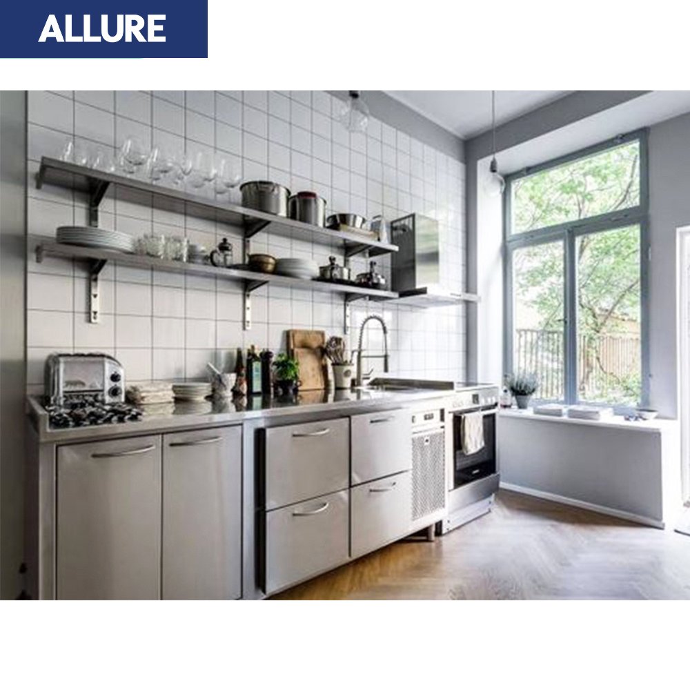 Allure full set complete units industrial single sink design idea modern metal kitchen units cabinet furniture