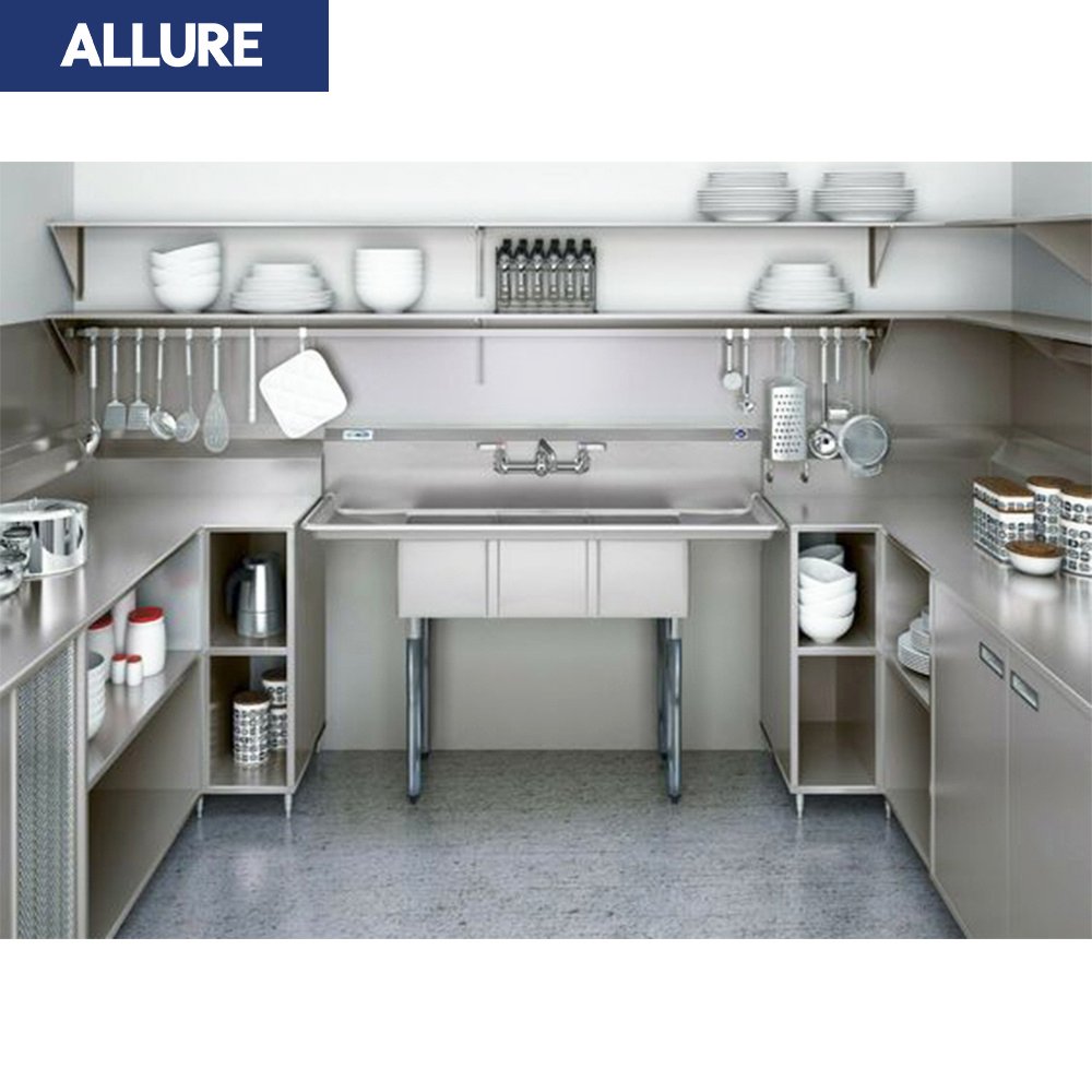 Allure full set complete units industrial single sink design idea modern metal kitchen units cabinet furniture