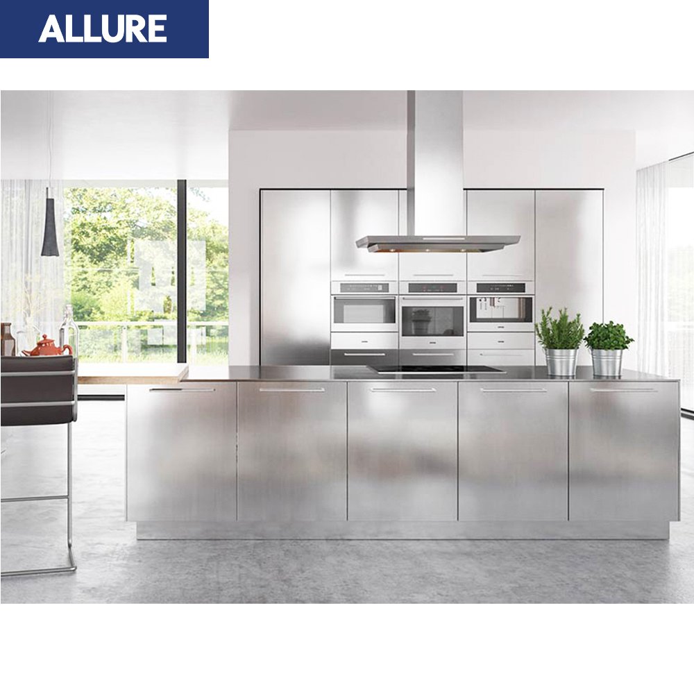Allure full set complete units industrial single sink design idea modern metal kitchen units cabinet furniture