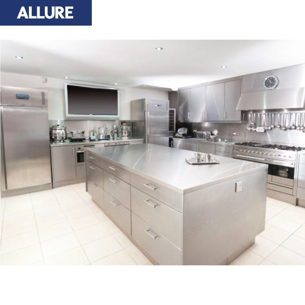Allure full set complete units industrial single sink design idea modern metal kitchen units cabinet furniture