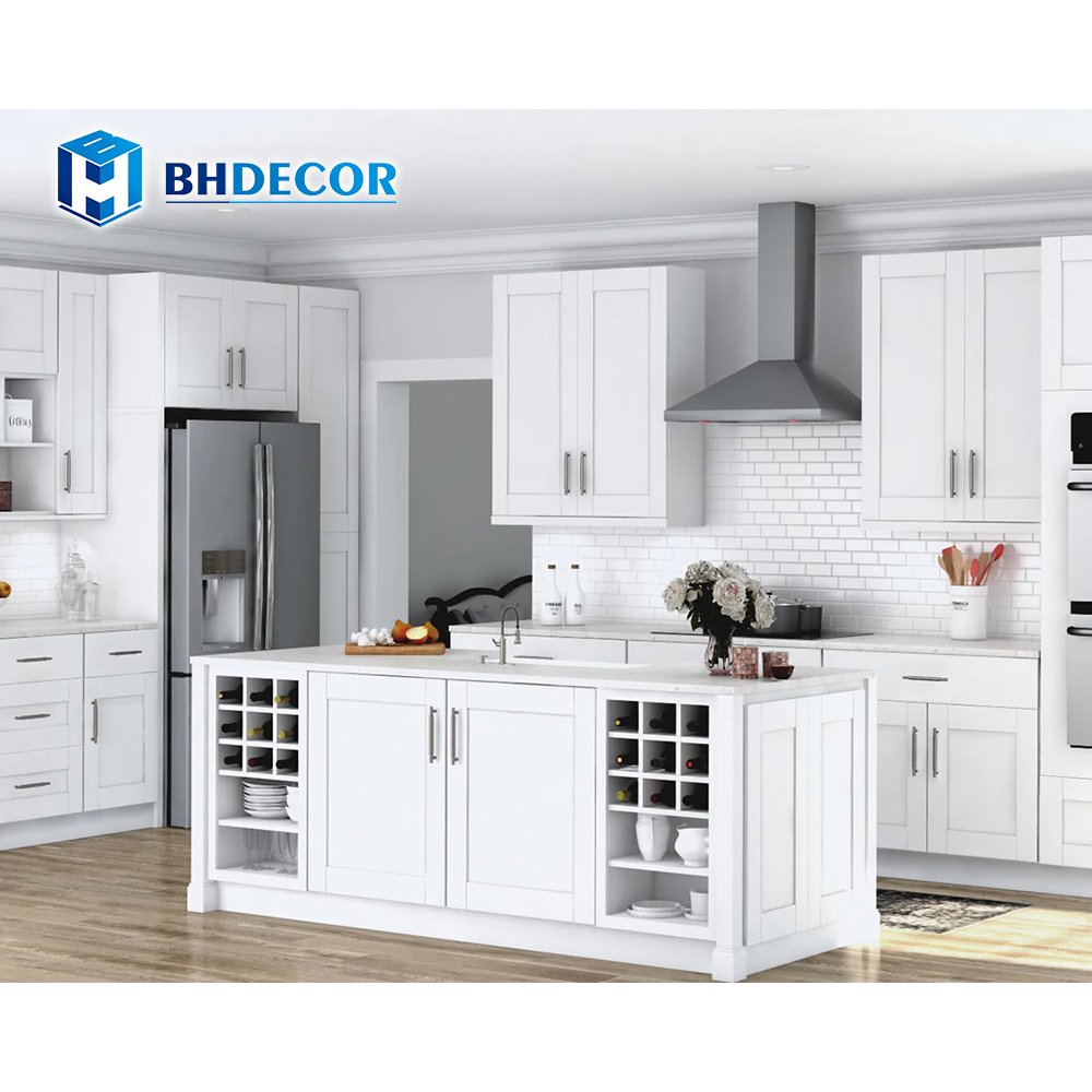 House Home Hotel Full Set Hidden L Shape Ceramic Hdpe Hardwood Melamine Shaker Kitchen Cabinets With Island Sink Countertop