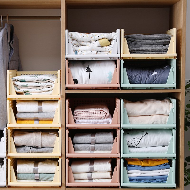 Foldable Clothes Plastic Closet Wardrobe Plastic Storage Basket Organizer Folding Drawer Type Storage Shelves Storage Cupboard