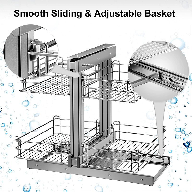 VT-09.035 Hot Selling Stainless Steel Kitchen Pull Out Basket Kitchen Cabinet Baskets Pull Out Storage Basket