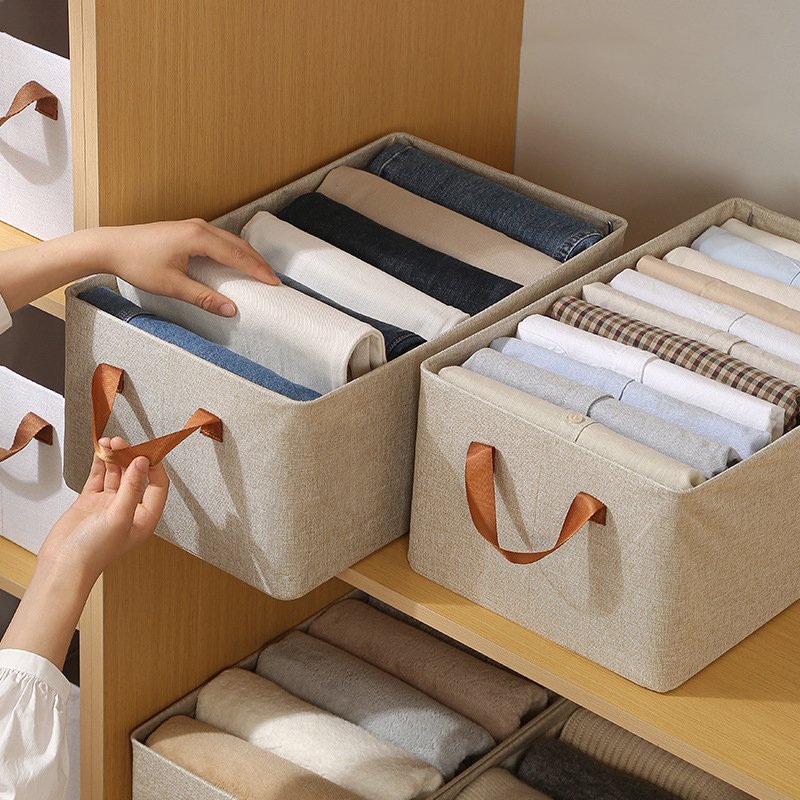 Collapsible Clothes Organizer for Jeans Washable Fabric Closet Storage Box Drawers Foldable Clothing Storage Bins with Handle