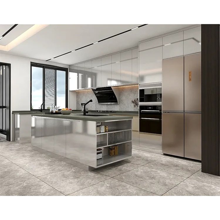 Modern stainless steel kitchen cabinet set design custom commercial restaurant waterproof 304 ss metal kitchen cabinets