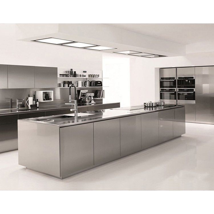 Modern stainless steel kitchen cabinet set design custom commercial restaurant waterproof 304 ss metal kitchen cabinets