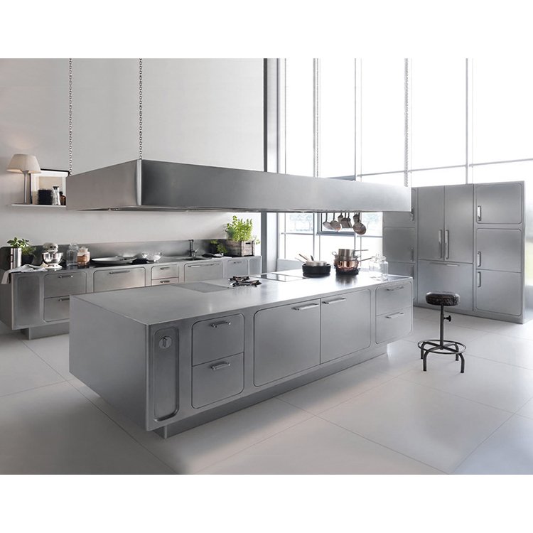 Modern stainless steel kitchen cabinet set design custom commercial restaurant waterproof 304 ss metal kitchen cabinets
