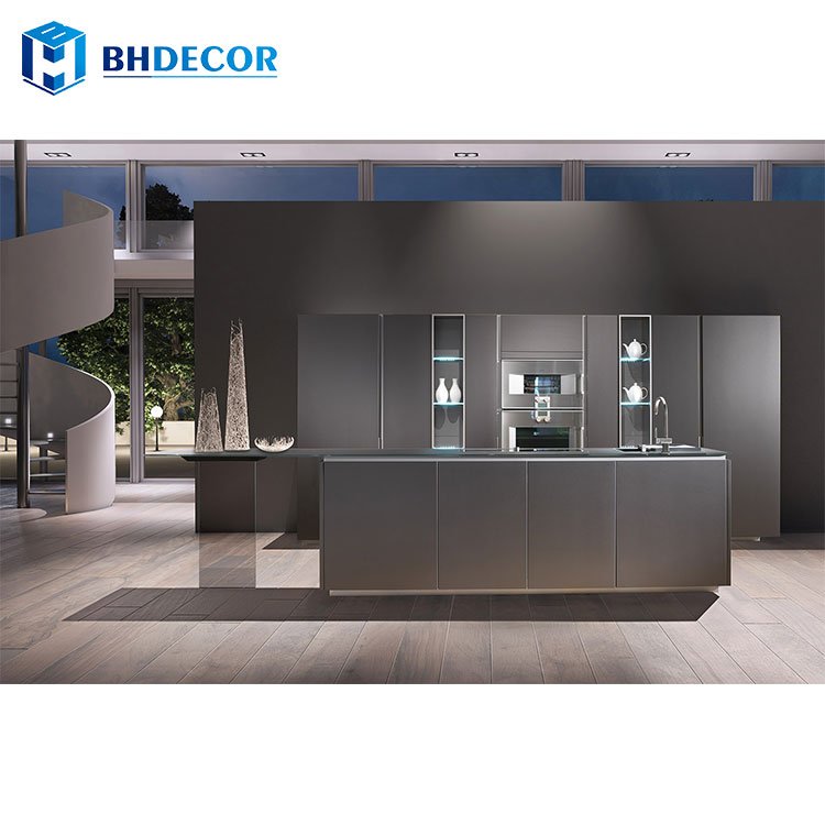 Customized Modern Kitchen Cabinet With Small Sink Magic Corner Basket Hot Plate Granite Countertops Double Doors