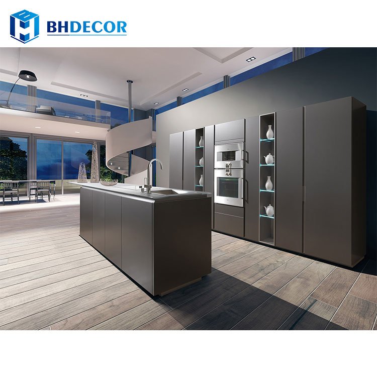 Customized Modern Kitchen Cabinet With Small Sink Magic Corner Basket Hot Plate Granite Countertops Double Doors
